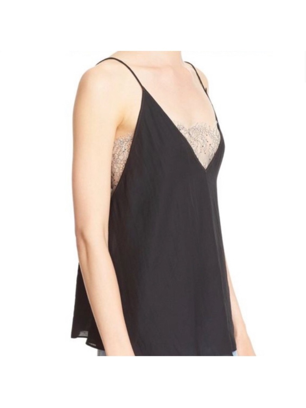 Free People Sz L Black & Gray Deep V Bandeau Cami